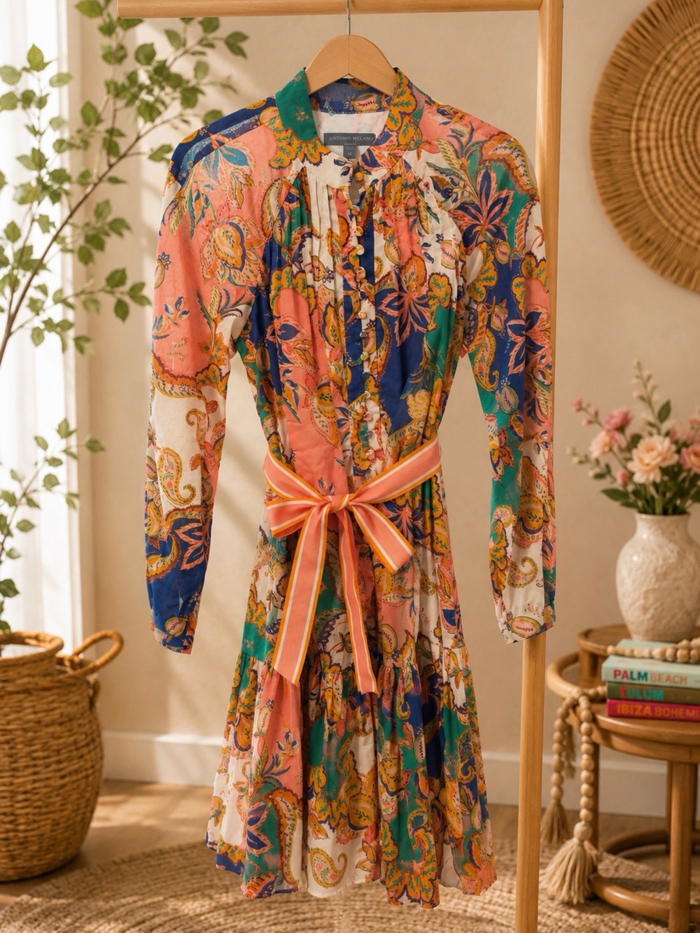 Antonio Melani ( Brynn) Paisley Floral Button Front Belted Shirt Dress NWOT